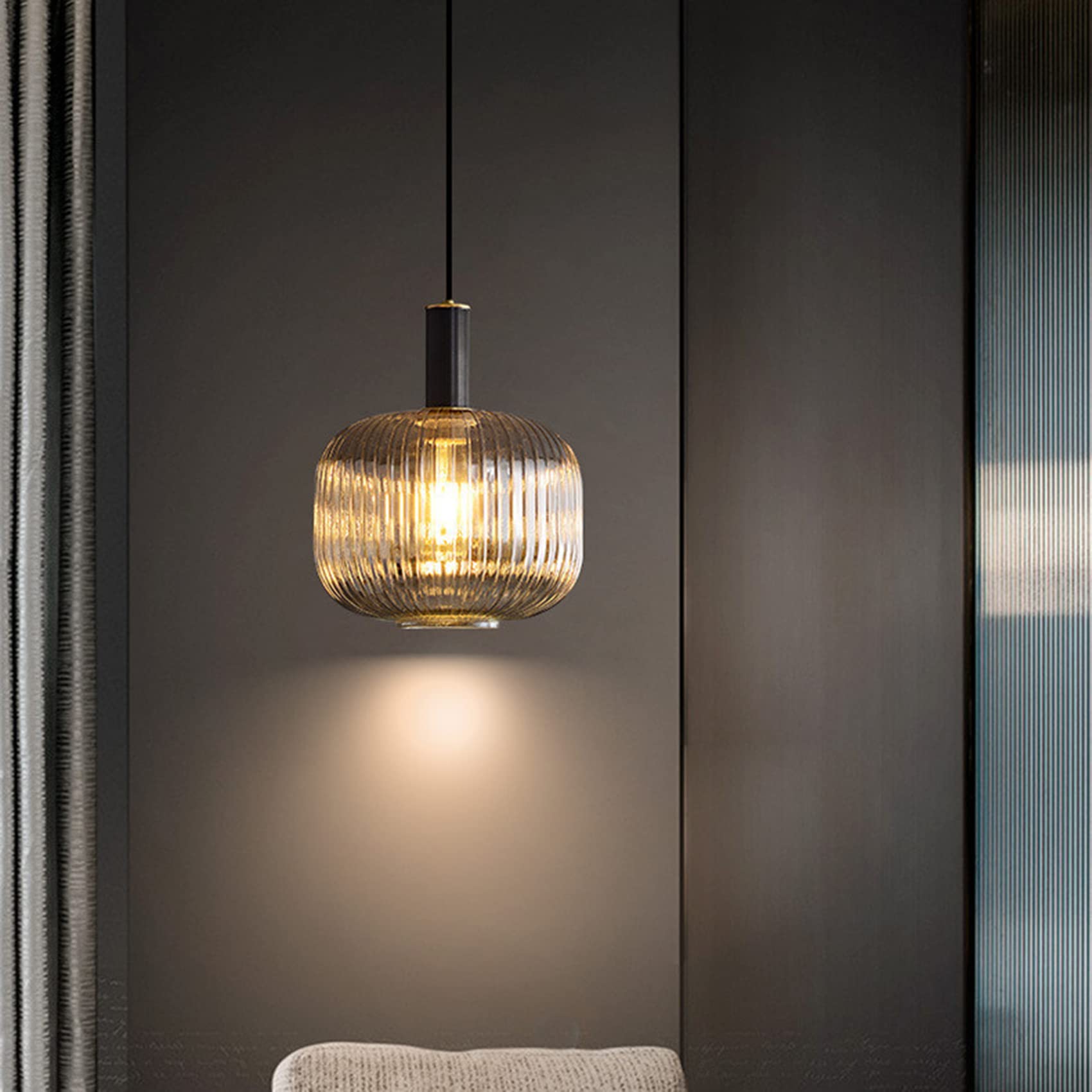 I-xun Pendant Light Black Lamp Holder and Glass Striped Light